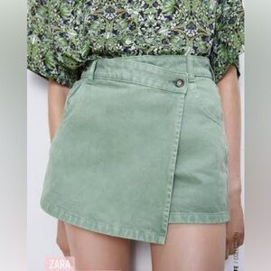 Zara Womens Collection Green Denim Wrap Skort Size M